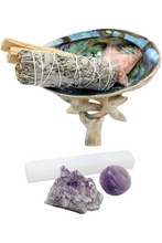 Load image into Gallery viewer, Sage Smudge kit with Amethyst crystals & Selenite