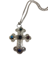 Load image into Gallery viewer, Native style Sterling Cross With Stones
