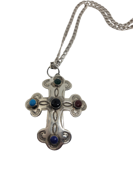 Native style Sterling Cross With Stones