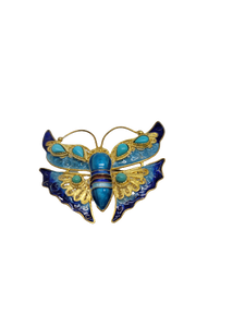 Sterling Filigree, Enamel and Turquoise Butterfly Brooch