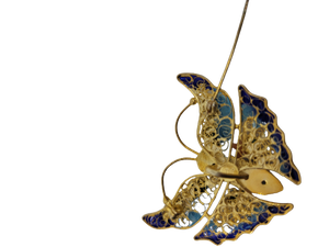 Sterling Filigree, Enamel and Turquoise Butterfly Brooch