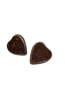 Goldstone Heart Sterling Earrings 1"