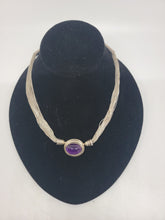 Load image into Gallery viewer, Liquid Silver Necklace with Amethyst Cabachon
