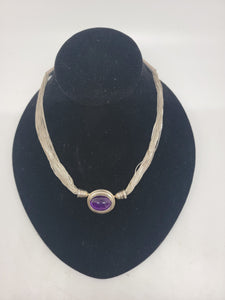 Liquid Silver Necklace with Amethyst Cabachon