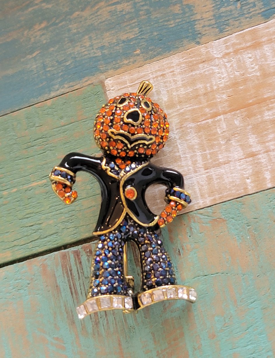 Bling Pumpkin Man Brooch