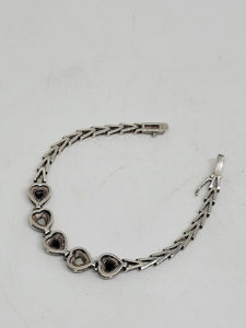 Vintage Sterling MOP and Onyx Heart Bracelet