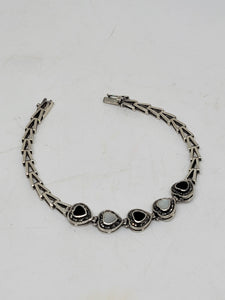 Vintage Sterling MOP and Onyx Heart Bracelet