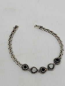 Vintage Sterling MOP and Onyx Heart Bracelet