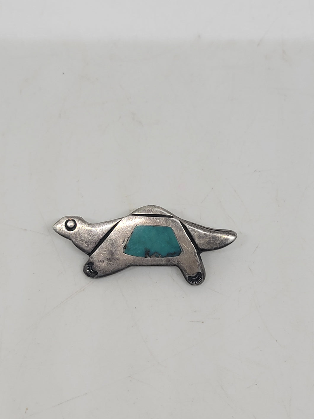 Vintage Sterling Turquoise Turtle Brooch