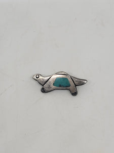 Vintage Sterling Turquoise Turtle Brooch