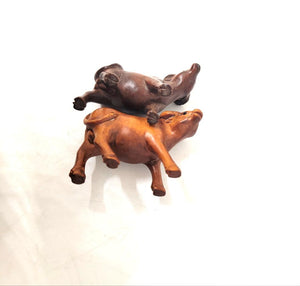 Vintage Wooden Carved Bull Netsuke