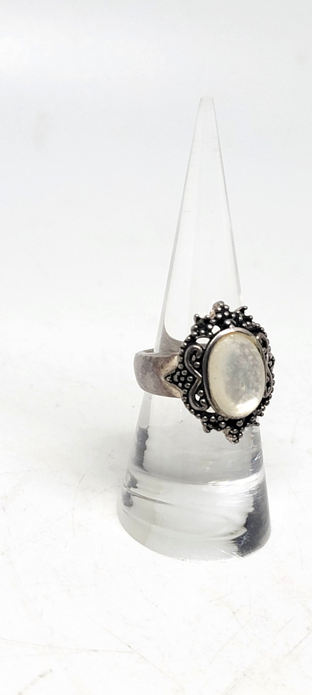 Sterling Silver MOP and Marcasite Ring