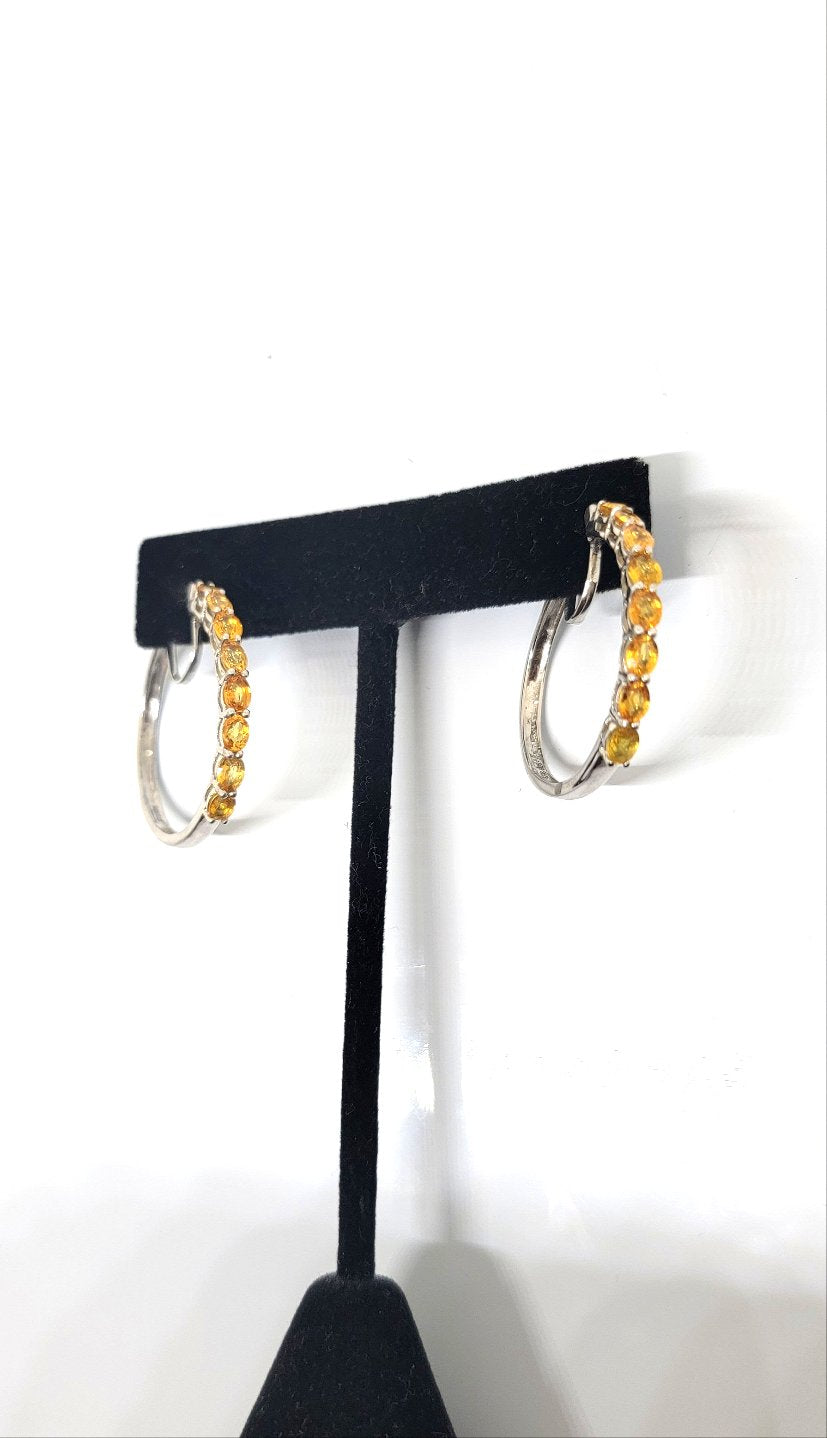 Sterling Citrine Hoops