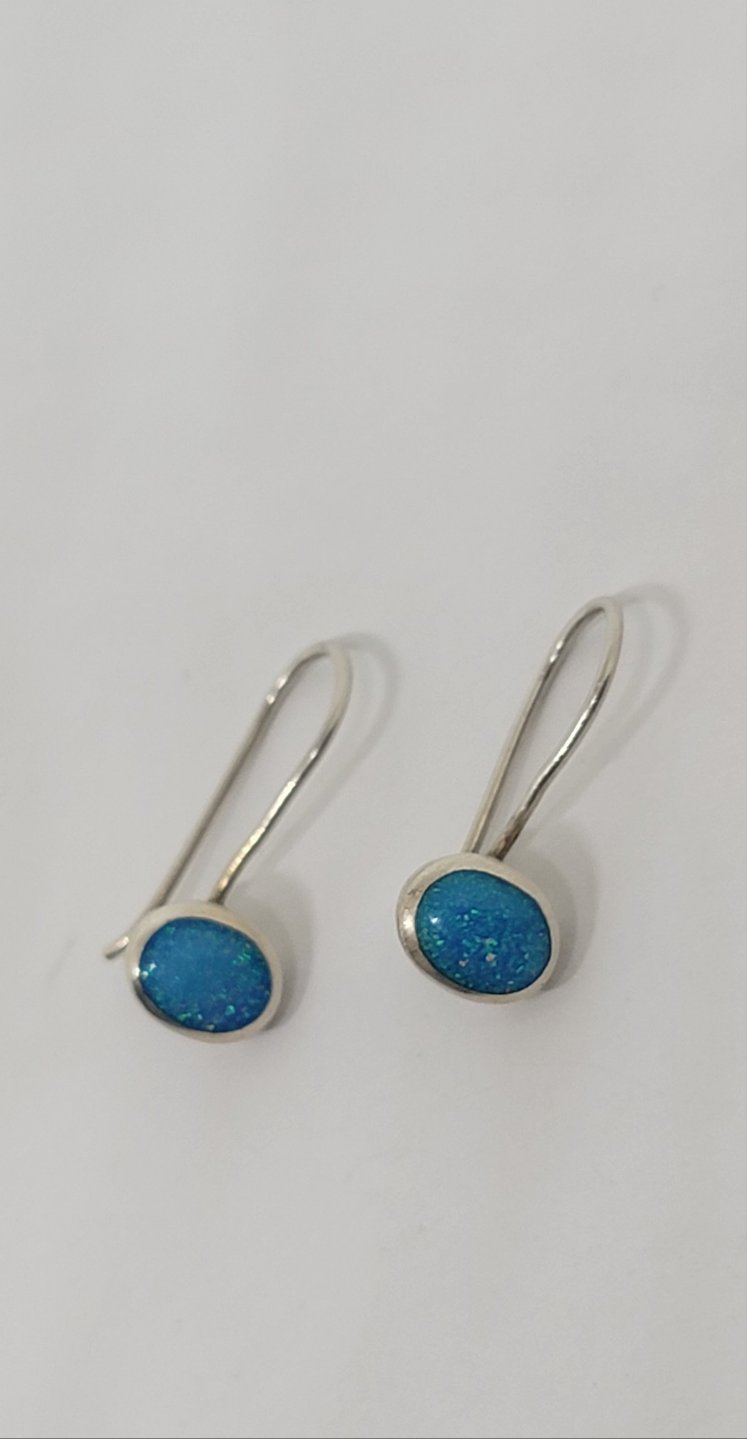 Sterling Blue Opal Earrings