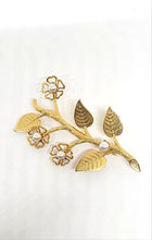 Load image into Gallery viewer, Vintage Flower Stem Brooch with real Pearls
