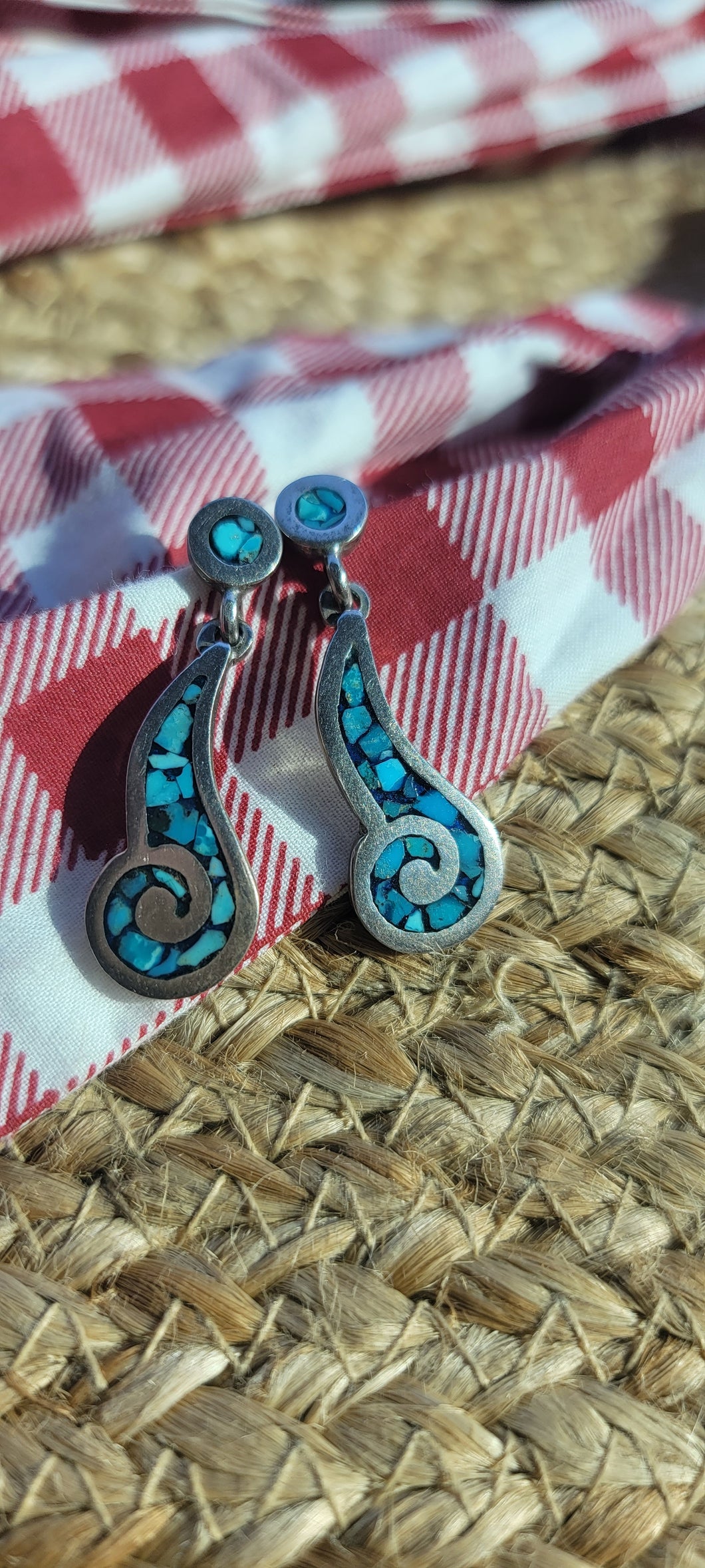 Unique Sterling Turquoise Chip Earrings