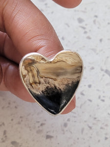 Sterling Petrified Wood Heart Ring