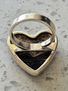 Sterling Petrified Wood Heart Ring