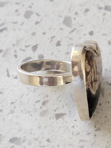 Sterling Petrified Wood Heart Ring