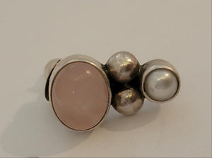 Pink Quartz and Pearl Sterling Earring