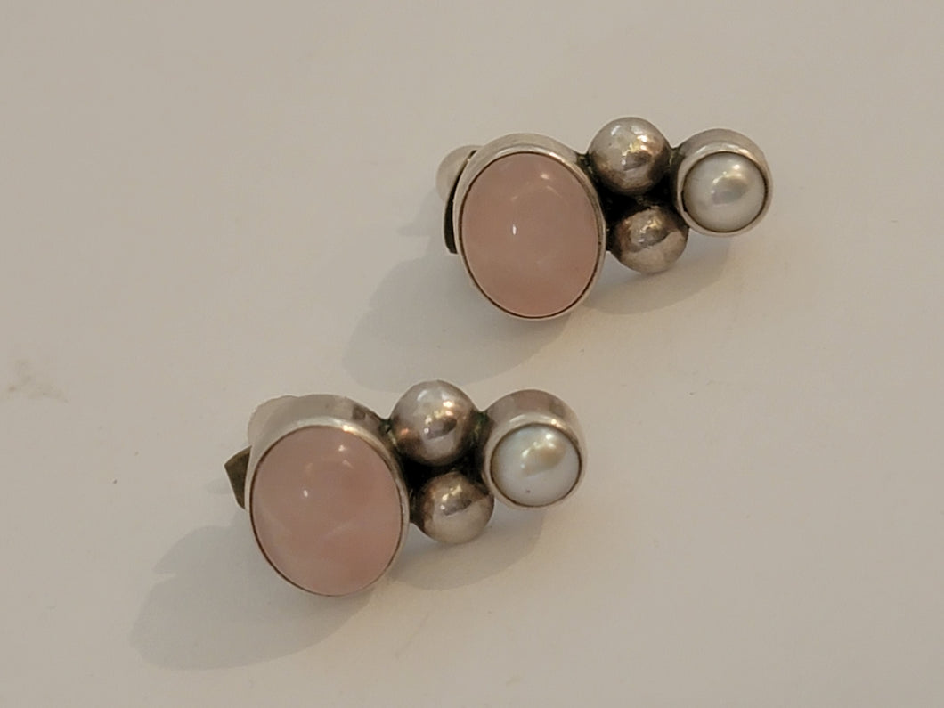 Pink Quartz and Pearl Sterling Earring