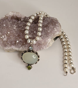 Genuine Pearl with Gemstone Necklace