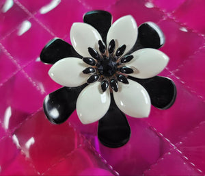 Vintage Black and White Flower Brooch