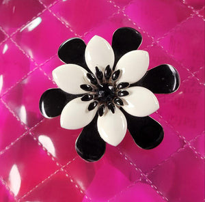 Vintage Black and White Flower Brooch