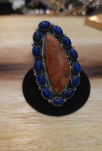 Load image into Gallery viewer, Lapis and Coral Sterling Ring
