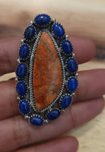 Load image into Gallery viewer, Lapis and Coral Sterling Ring
