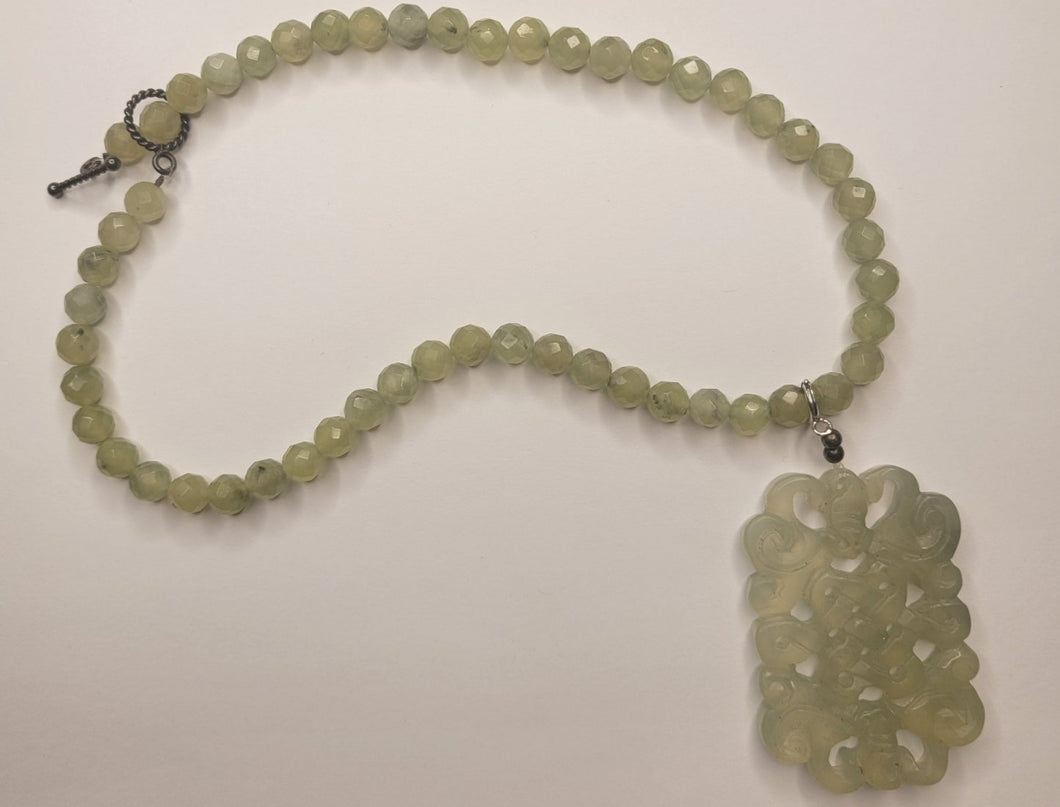 Carved Jade Pendant and Necklace