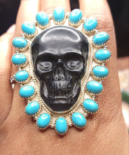 Load image into Gallery viewer, Large Skull Turquoise Cluster Ring
