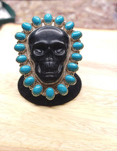 Load image into Gallery viewer, Large Skull Turquoise Cluster Ring
