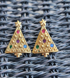 Rhinestone Christmas Tree Earrings