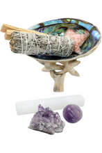 Load image into Gallery viewer, Sage Smudge kit with Amethyst crystals &amp; Selenite
